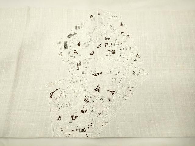 平和屋着物●中国三大刺繍　スワトウ刺繍　相良刺繍　総刺繍　太鼓柄袋帯　紬地　切嵌草花文　正絹　逸品　CABK8577dy