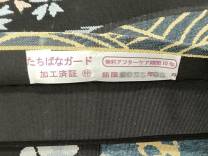 平和屋着物●爪掻き本綴れ　六通柄袋帯　立波舞花文　黒地　正絹　逸品　CABK8578dy