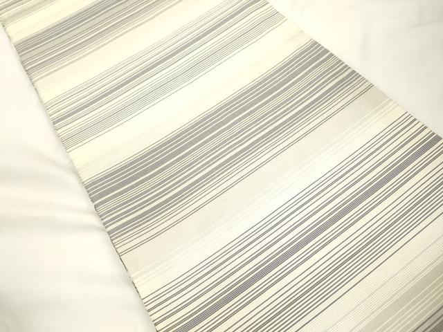平和屋着物●両面　太鼓柄袋帯　幾何学文　銀通し地　正絹　逸品　CABK8579dy