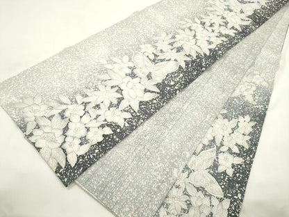 平和屋着物●六通柄袋帯　ふくれ織　手描き　花蝶文　正絹　逸品　CABK8585dy