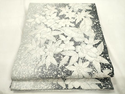 平和屋着物●六通柄袋帯　ふくれ織　手描き　花蝶文　正絹　逸品　CABK8585dy
