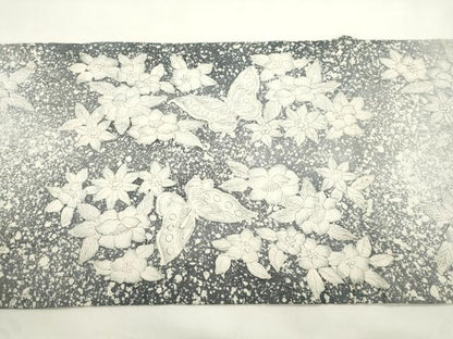 平和屋着物●六通柄袋帯　ふくれ織　手描き　花蝶文　正絹　逸品　CABK8585dy