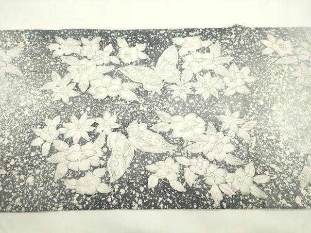 平和屋着物●六通柄袋帯　ふくれ織　手描き　花蝶文　正絹　逸品　CABK8585dy