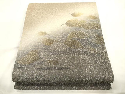平和屋着物●友禅作家　茂野大生　太鼓柄袋帯　舞葉文　金通し地　正絹　逸品　CABK8586dy