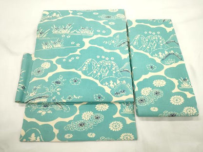 平和屋着物●つけ帯　型染め　遠山草花文　正絹　逸品　CABK8590dy