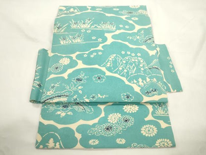 平和屋着物●つけ帯　型染め　遠山草花文　正絹　逸品　CABK8590dy
