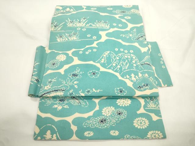 平和屋着物●つけ帯　型染め　遠山草花文　正絹　逸品　CABK8590dy