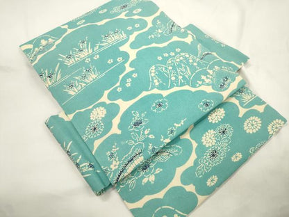 平和屋着物●つけ帯　型染め　遠山草花文　正絹　逸品　CABK8590dy