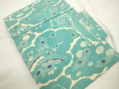 平和屋着物●つけ帯　型染め　遠山草花文　正絹　逸品　CABK8590dy