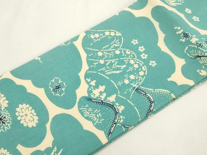 平和屋着物●つけ帯　型染め　遠山草花文　正絹　逸品　CABK8590dy