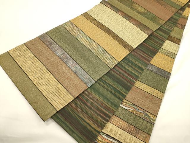 平和屋着物▽全通柄袋帯　スリーシーズン　春夏秋　横段文　金銀糸　正絹　逸品　CABK8592dy