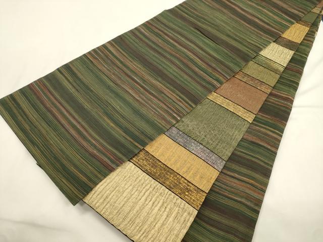 平和屋着物▽全通柄袋帯　スリーシーズン　春夏秋　横段文　金銀糸　正絹　逸品　CABK8592dy