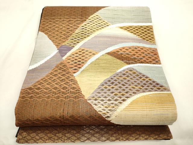 平和屋着物▽太鼓柄袋帯　スリーシーズン　春夏秋　櫛織　幾何学文　正絹　逸品　CABK8596dy