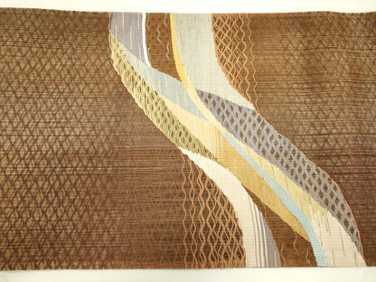 平和屋着物▽太鼓柄袋帯　スリーシーズン　春夏秋　櫛織　幾何学文　正絹　逸品　CABK8596dy