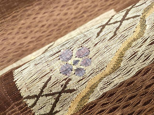 平和屋着物▽太鼓柄袋帯　スリーシーズン　春夏秋　櫛織　流水草花文　正絹　逸品　CABK8597dy