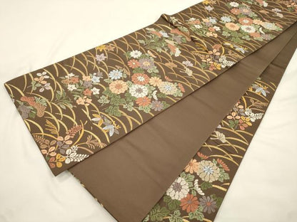 平和屋着物●六通柄袋帯　唐織　露芝に秋草文　金糸　正絹　逸品　CABK8601dy