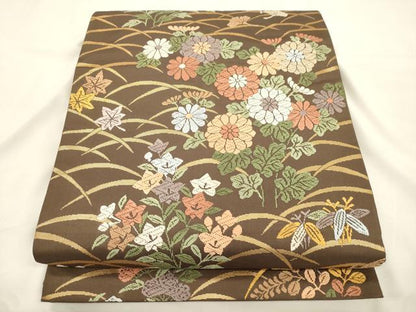 平和屋着物●六通柄袋帯　唐織　露芝に秋草文　金糸　正絹　逸品　CABK8601dy
