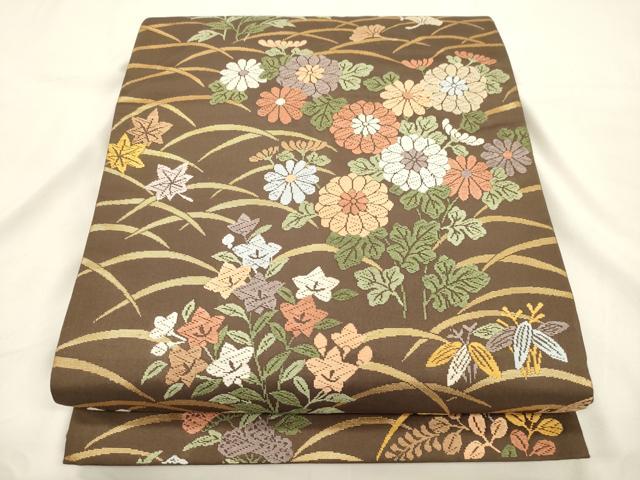 平和屋着物●六通柄袋帯　唐織　露芝に秋草文　金糸　正絹　逸品　CABK8601dy