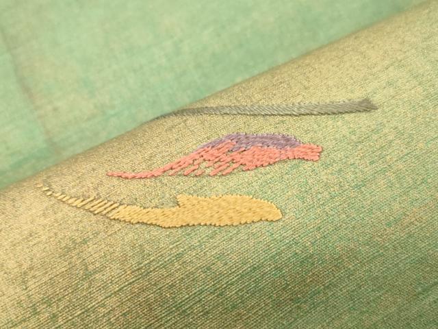 平和屋着物●太鼓柄袋帯　紬地　刺繍　草花文　金彩　正絹　逸品　CABK8604dy　