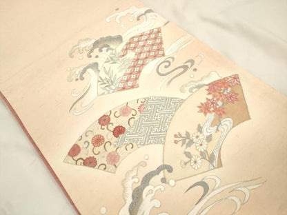 平和屋着物●中国三大刺繍　相良刺繍　総刺繍　太鼓柄袋帯　紬地　立波地紙草花文　正絹　逸品　CABK8605dy