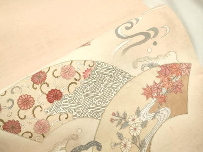 平和屋着物●中国三大刺繍　相良刺繍　総刺繍　太鼓柄袋帯　紬地　立波地紙草花文　正絹　逸品　CABK8605dy