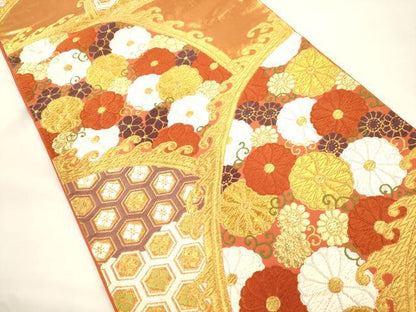 平和屋着物●西陣　河合美術織物謹製　六通柄袋帯　唐織　立波草花文　金糸　正絹　逸品　CABK8608dy