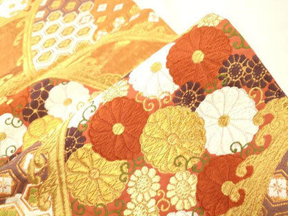 平和屋着物●西陣　河合美術織物謹製　六通柄袋帯　唐織　立波草花文　金糸　正絹　逸品　CABK8608dy