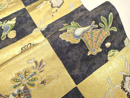 平和屋着物●六通柄袋帯　唐織　貝　金銀糸　正絹　逸品　CABK8609dy