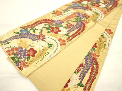 平和屋着物●ファッションデザイナー 花井幸子　六通柄袋帯　唐織　草花文　正絹　逸品　CABK8611dy