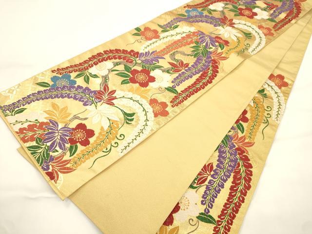 平和屋着物●ファッションデザイナー 花井幸子　六通柄袋帯　唐織　草花文　正絹　逸品　CABK8611dy