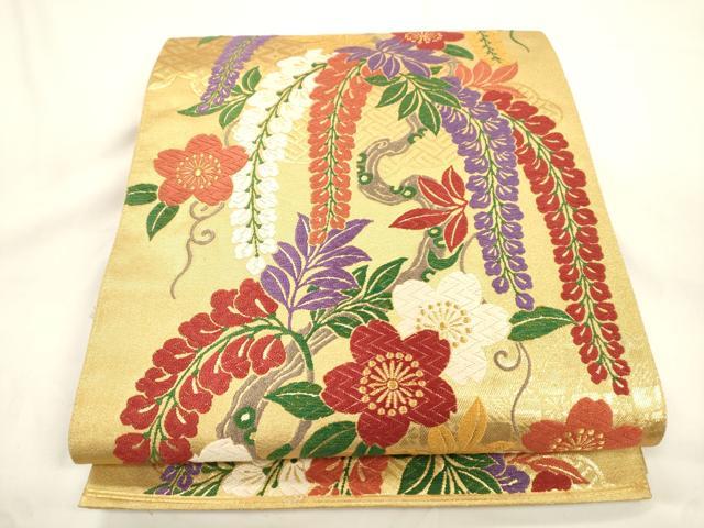 平和屋着物●ファッションデザイナー 花井幸子　六通柄袋帯　唐織　草花文　正絹　逸品　CABK8611dy