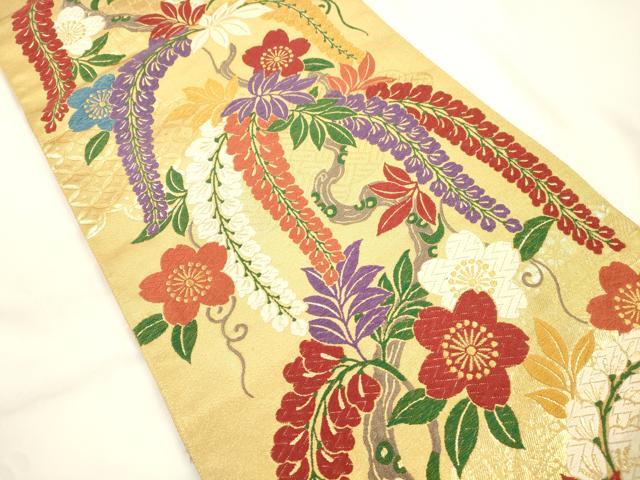平和屋着物●ファッションデザイナー 花井幸子　六通柄袋帯　唐織　草花文　正絹　逸品　CABK8611dy
