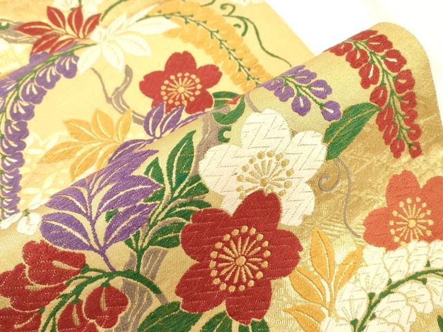 平和屋着物●ファッションデザイナー 花井幸子　六通柄袋帯　唐織　草花文　正絹　逸品　CABK8611dy