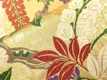 平和屋着物●ファッションデザイナー 花井幸子　六通柄袋帯　唐織　草花文　正絹　逸品　CABK8611dy