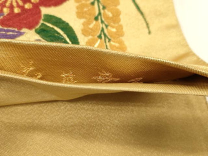 平和屋着物●ファッションデザイナー 花井幸子　六通柄袋帯　唐織　草花文　正絹　逸品　CABK8611dy