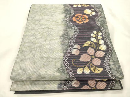 平和屋着物●六通柄袋帯　紙谷川　草花文　金糸　正絹　逸品　CABK8618dy