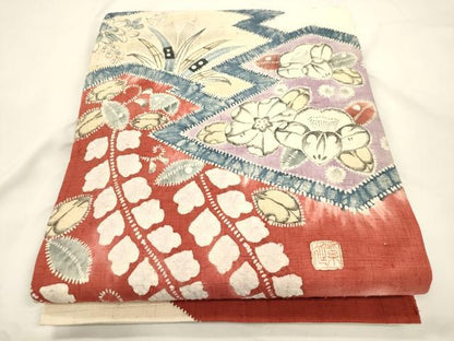 平和屋着物●六通柄袋帯　作家物　辻が花　紬地　絞り　正絹　逸品　CABK8619dy