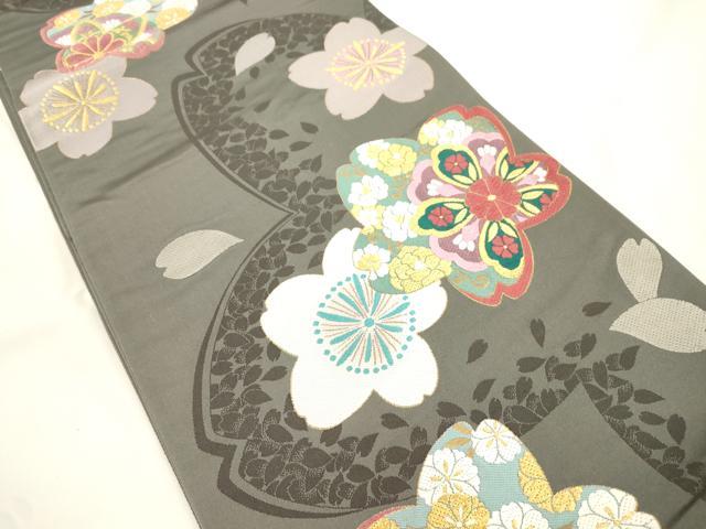 平和屋着物●六通柄袋帯　唐織　舞桜文　金糸　正絹　逸品　CABK8626dy