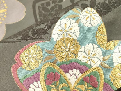 平和屋着物●六通柄袋帯　唐織　舞桜文　金糸　正絹　逸品　CABK8626dy