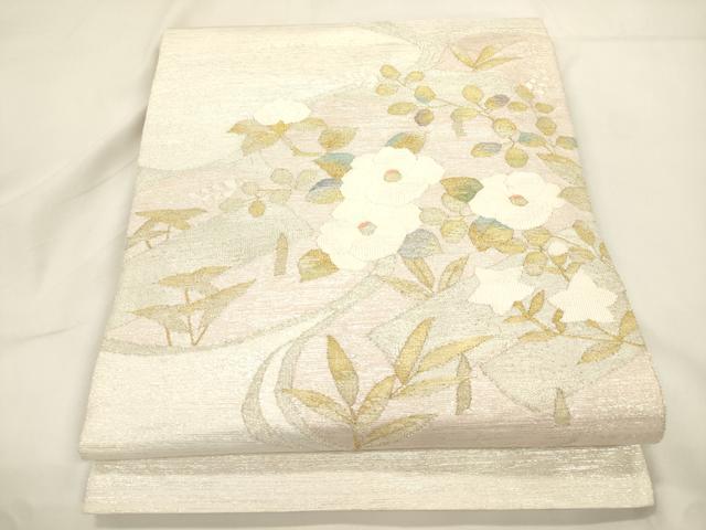 平和屋着物●太鼓柄袋帯　すくい織　草花文　金銀糸　正絹　逸品　CABK8627dy