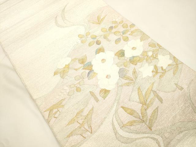 平和屋着物●太鼓柄袋帯　すくい織　草花文　金銀糸　正絹　逸品　CABK8627dy