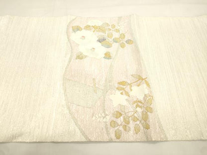 平和屋着物●太鼓柄袋帯　すくい織　草花文　金銀糸　正絹　逸品　CABK8627dy