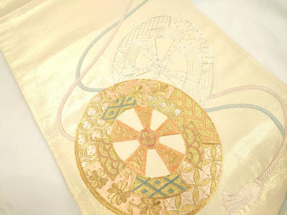 平和屋着物●西陣　川島織物　太鼓柄袋帯　総刺繍　駒刺繍　片輪車花文　金銀糸　正絹　逸品　CABK8628dy