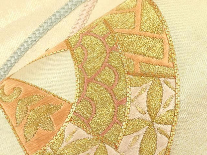 平和屋着物●西陣　川島織物　太鼓柄袋帯　総刺繍　駒刺繍　片輪車花文　金銀糸　正絹　逸品　CABK8628dy