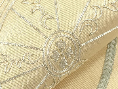 平和屋着物●西陣　川島織物　太鼓柄袋帯　総刺繍　駒刺繍　片輪車花文　金銀糸　正絹　逸品　CABK8628dy