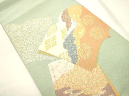 平和屋着物●爪掻き本綴れ　太鼓柄袋帯　冊子草花文　金糸　正絹　逸品　CABK8630dy