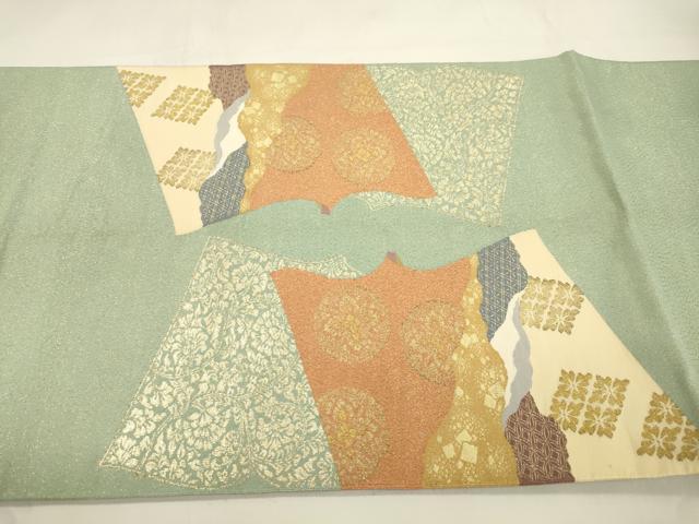 平和屋着物●爪掻き本綴れ　太鼓柄袋帯　冊子草花文　金糸　正絹　逸品　CABK8630dy