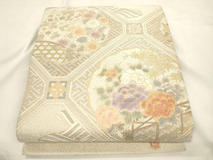 平和屋着物●綴れ　太鼓柄袋帯　蜀江花文　金彩　正絹　逸品　CABK8631dy