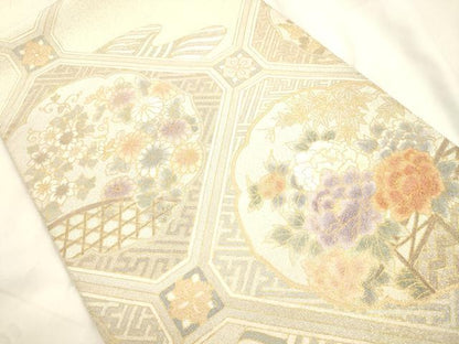 平和屋着物●綴れ　太鼓柄袋帯　蜀江花文　金彩　正絹　逸品　CABK8631dy