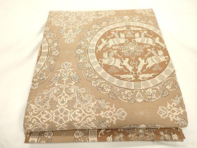 平和屋着物●両面　全通柄袋帯　ゆい夢　動物花文　正絹　逸品　CABK8634dy